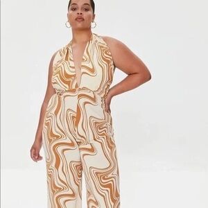 Forever 21 | Plus Size Marble Print Halter Jumpsuit Various Brown/Multi Various
